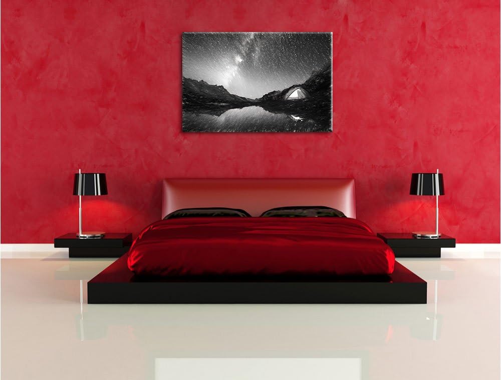 Pixxprint Zelten unter tausenden Sternen / 100x70cm Leinwandbild bespannt auf Holzrahmen/Wandbild Ku