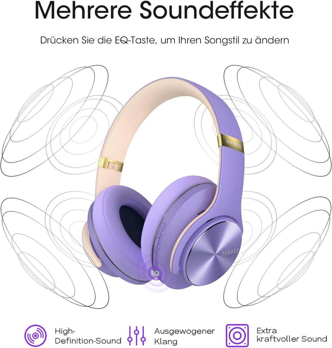DOQAUS Bluetooth Kopfhörer Over Ear,Bis zu 90 Std Kabellose Kopfhörer mit 3 EQ-Modi, HiFi Stereo Fal