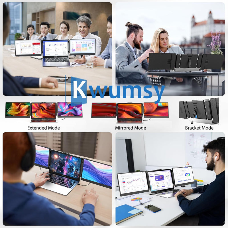 Kwumsy Tragbarer Monitor Für Laptop-14 Zoll FHD 1080p Dual Triple Screen Extender, Plug & Play Kein