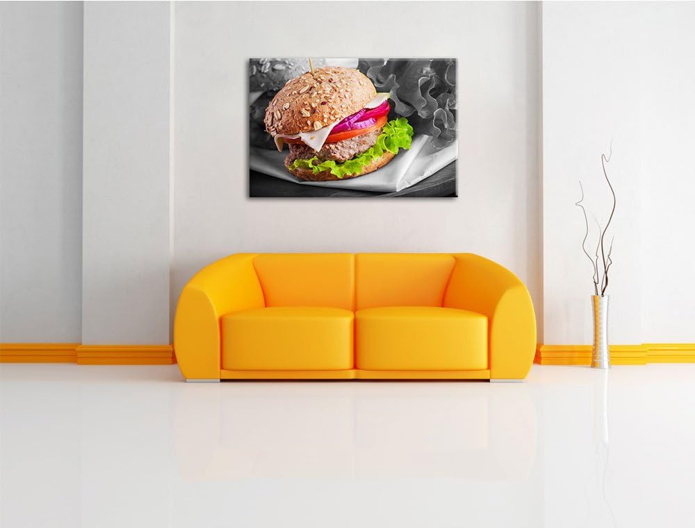 Gesunder Hamburger schwarz/weiss Format: 100x70 cm auf Leinwand, XXL riesige Bilder fertig gerahmt m