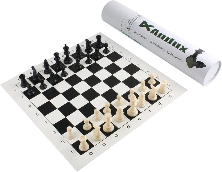 Andux Schachspielset Schachfiguren und Rollbrett QPXQ-01 (Schwarz,35x35cm), Schwarz,35x35cm