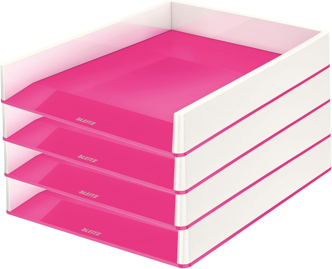 Leitz Briefkorb A4, 4er Pack, Zweifarbiges Design, Weiss/Pink, Duo Colour, WOW, 53611023 Weiss / Pin