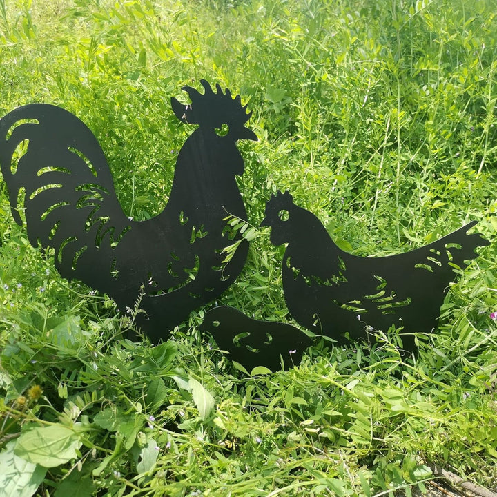 3 StüCk Garten PfäHle Kunst Hahn, Henne Und Tier EinsäTze, Garten Silhouette, Eisen Henne Huhn Hof K