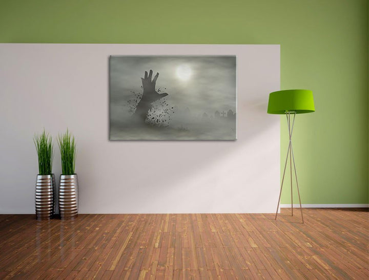 Pixxprint Zombie Erwachen Format: 100x70 auf Leinwand, XXL riesige Bilder fertig gerahmt mit Keilrah