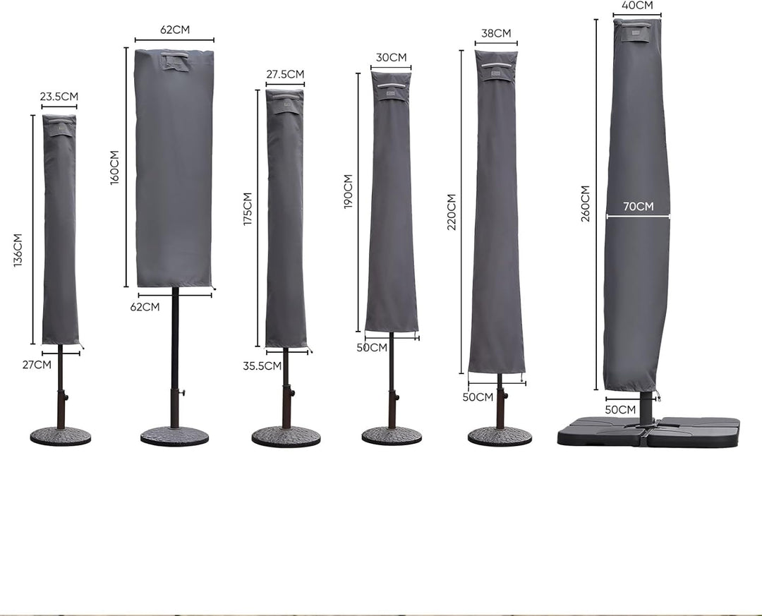 Sekey® Schutzhülle für Ø 300 cm Sonnenschirm, Abdeckhauben für Sonnenschirm 175cm x 27,5/35,5cm Grau