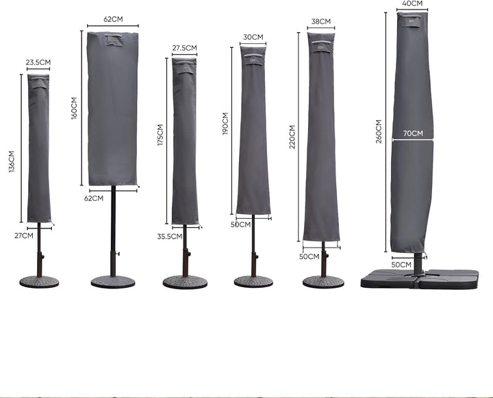 Sekey® Schutzhülle für Ø 300 cm Sonnenschirm, Abdeckhauben für Sonnenschirm 175cm x 27,5/35,5cm Grau