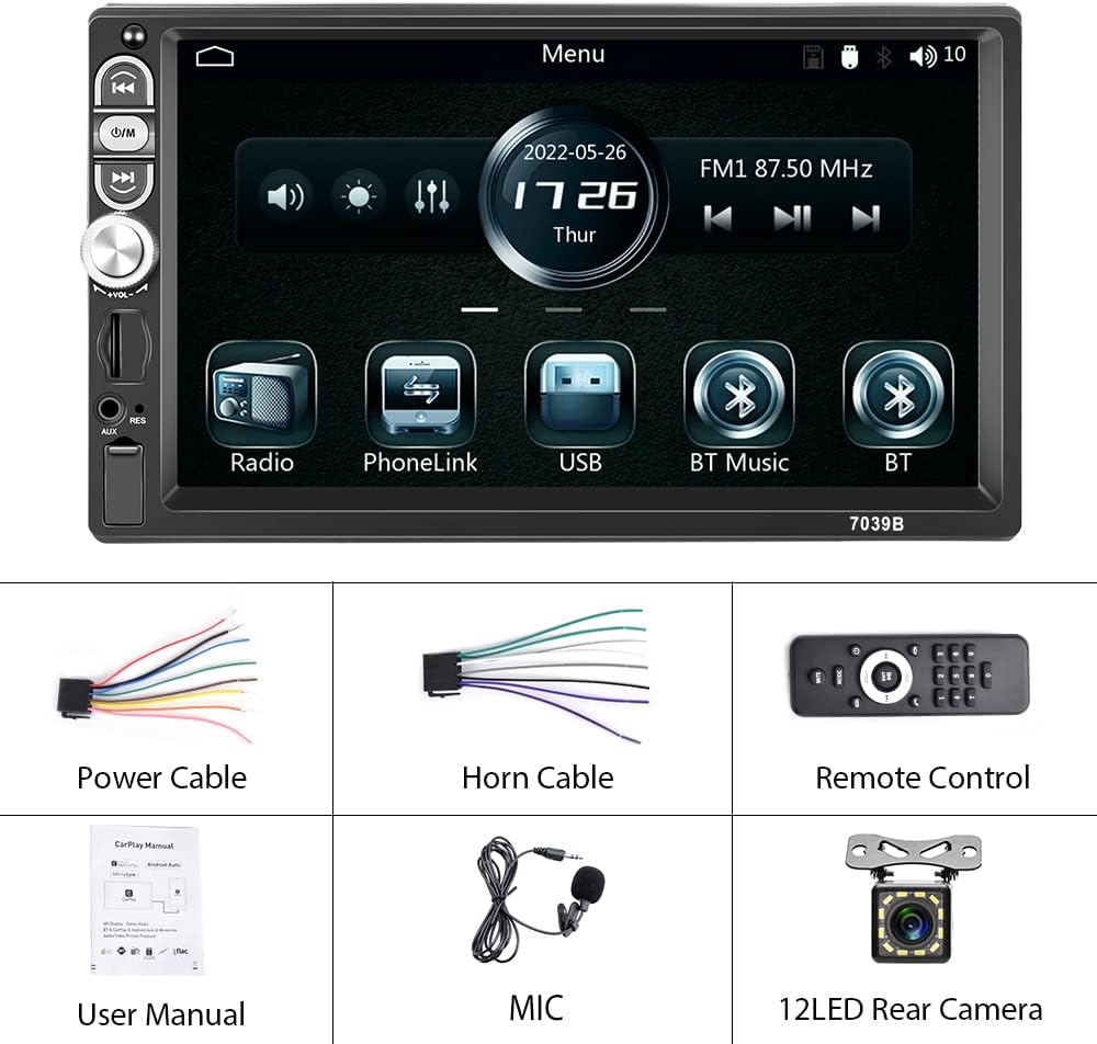 Hikity 1Din CarPlay Autoradio Android Auto Radio mit 7" Touch Bildschirm, Auto Radio Touch Display m