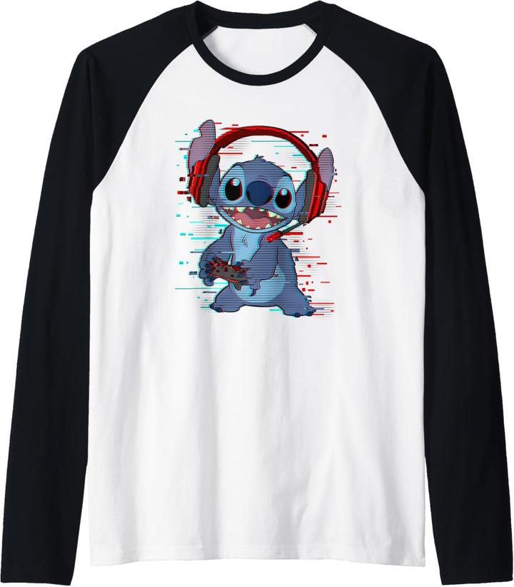 Disney Lilo & Stitch Gamer Glitch Headset and Controller Raglan