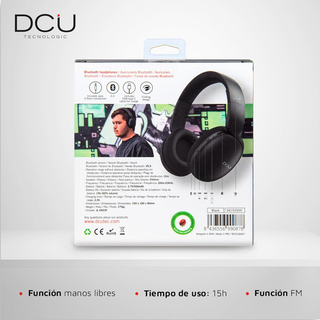 DCU TECNOLOGIC | Bluetooth-Kopfhörer, Faltbare Kopfhörer, kabellos und verkabelt, Multifunktion, 8 h