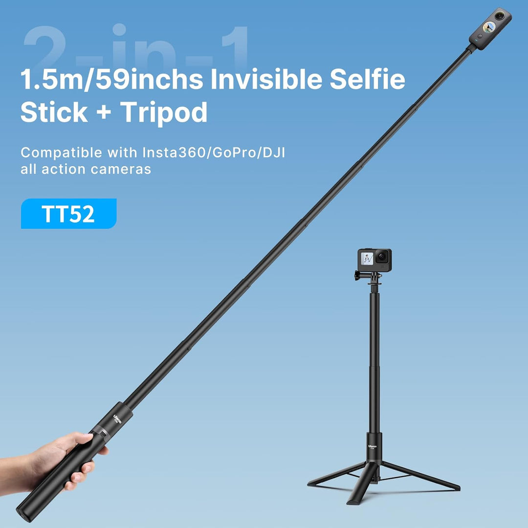 ULANZI 150cm Selfie Stick Stativ für Insta360 GO 3/X3/ONE RS/ONE X2/ONE X/GO 2/ONE R/ONE, TT52 Einbe