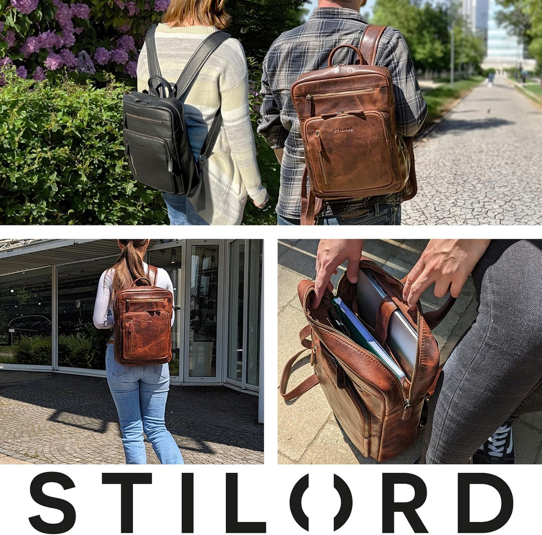 STILORD 'Valera' Leder Business Rucksack mit vielen Fächern 13,3 Zoll Bürorucksack Herren Lehrerruck