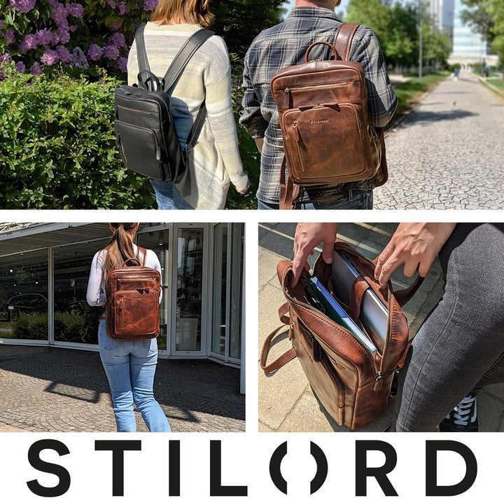 STILORD 'Valera' Leder Business Rucksack mit vielen Fächern 13,3 Zoll Bürorucksack Herren Lehrerruck