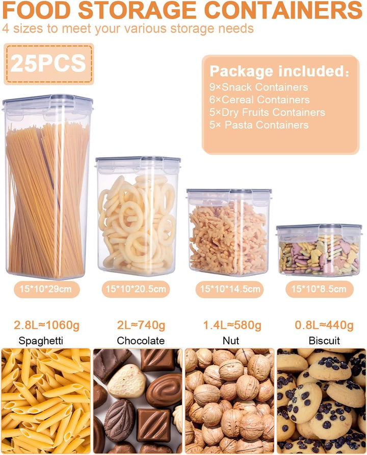 25er Vorratsdosen Set(9x0.8L+6x1.4L+5x2L+5x2.8L)Luftdicht Vorratsbehalter mit Deckel Aufbewahrungsbo