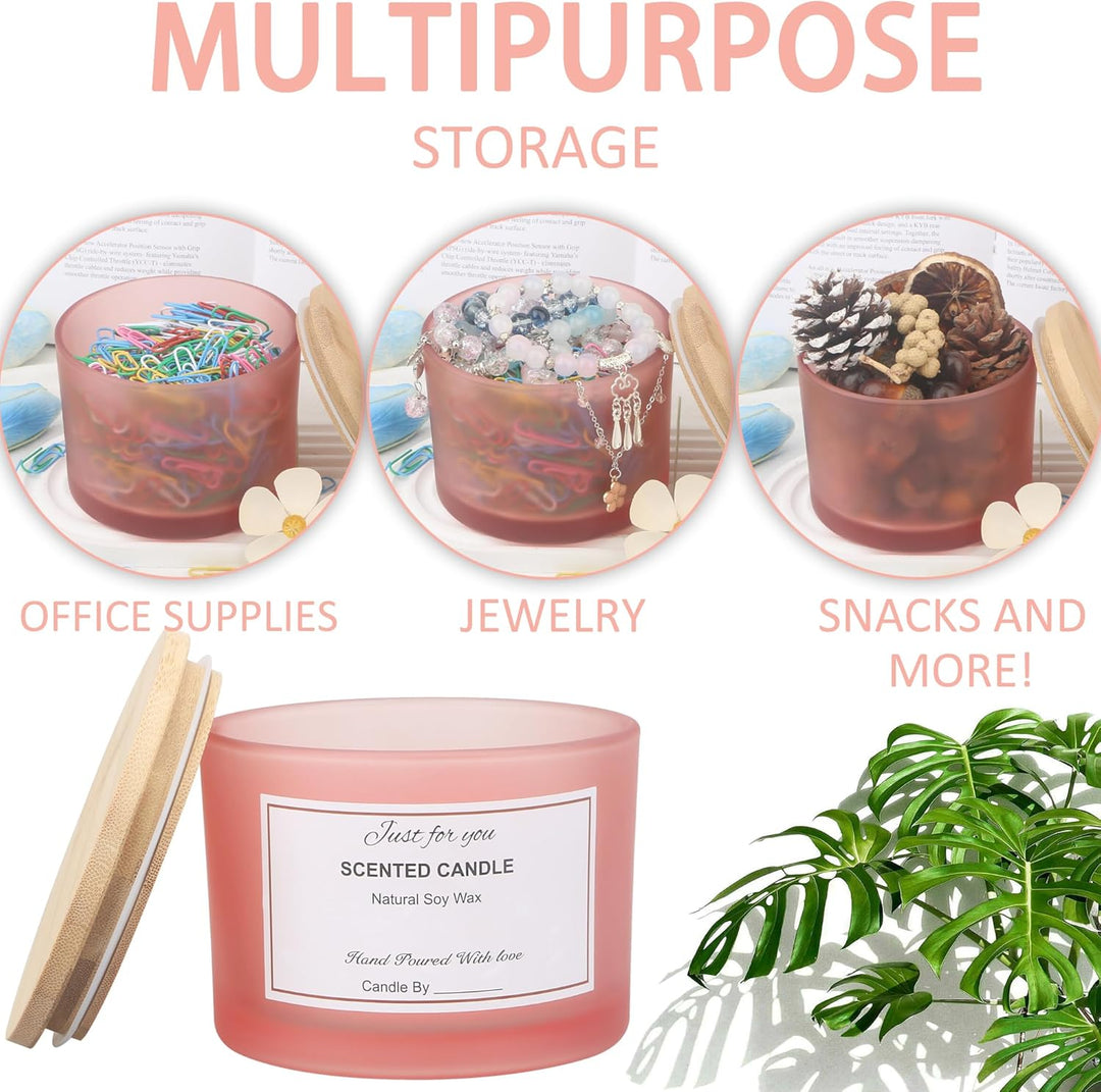 MILIVIXAY 6 x 473 ml Kerzengläser mit Bambusdeckel und Kerzenherstellungs-Kits – 3 Docht-Kerzenglas,