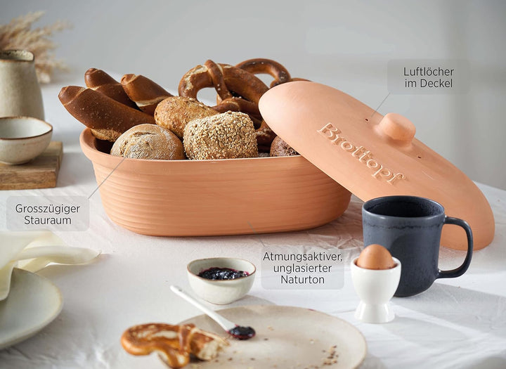 MÄSER 931996 Serie Ceramica Brottopf oval aus Naturton - Praktische Brotaufbewahrung - Brotbehälter