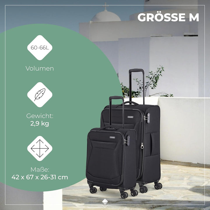 travelite 4-Rad Koffer Set Weichschale, Grössen L/M/S, Serie CHIOS Trolley Set in zeitloser Optik, H