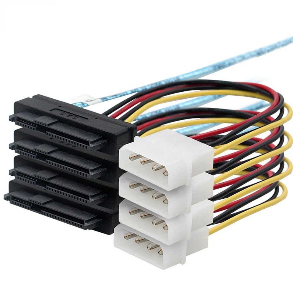Bolwins P47CS Mini SAS 36-Pin Stecker (SFF-8087) auf 4x 29-Pin SFF-8482 & 4-Pin Molex IDE-Stromkabel