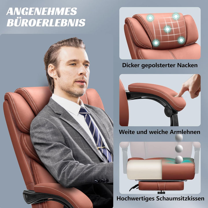 FelixKing Bürostuhl, Schreibtischstuhl Ergonomisch mit Fussstütze, Grosser und hoher Chefsessel, Wip
