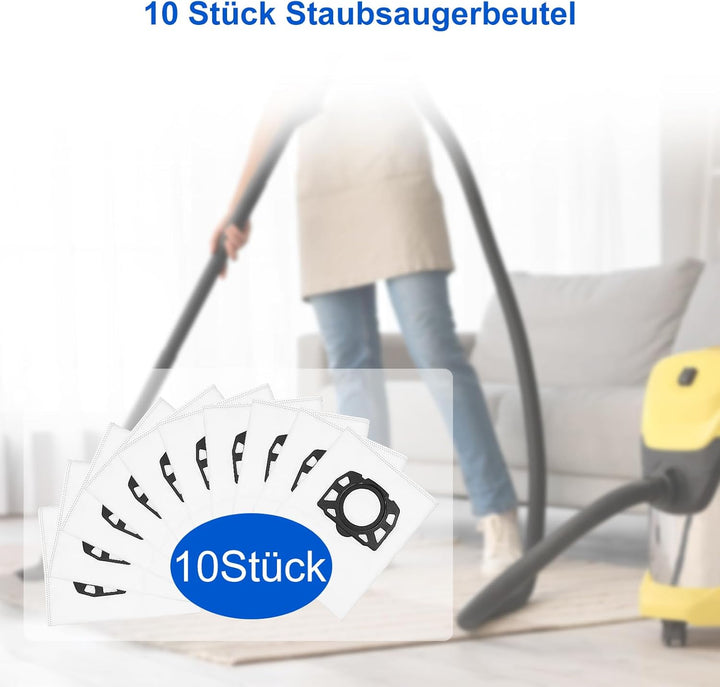 Fishoney 10 Stück KFI 487 Staubsaugerbeutel für Kärcher WD4 WD5 WD6 WD5P WD6P MV4 MV5 MV6 Vliesfilte