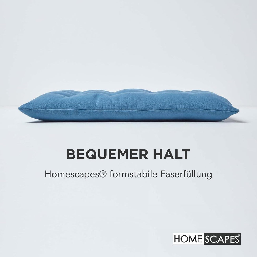 Homescapes 4er Set Stuhlkissen 40 x 40 cm, himmelbau, Sitzkissen mit Bändern und Knopfverschluss, ei