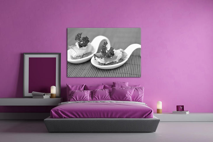 deyoli kreatives Essen Effekt: Schwarz/Weiss im Format: 80x60 als Leinwandbild, Motiv fertig gerahmt