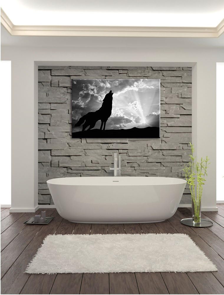 Pixxprint Wolf Heulen / 100x70cm Leinwandbild bespannt auf Holzrahmen/Wandbild Kunstdruck Dekoration