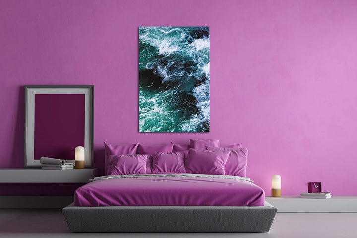 deyoli stürmische Wellen Format: 100x70 als Leinwand, Motiv fertig gerahmt auf Echtholzrahmen, Hochw