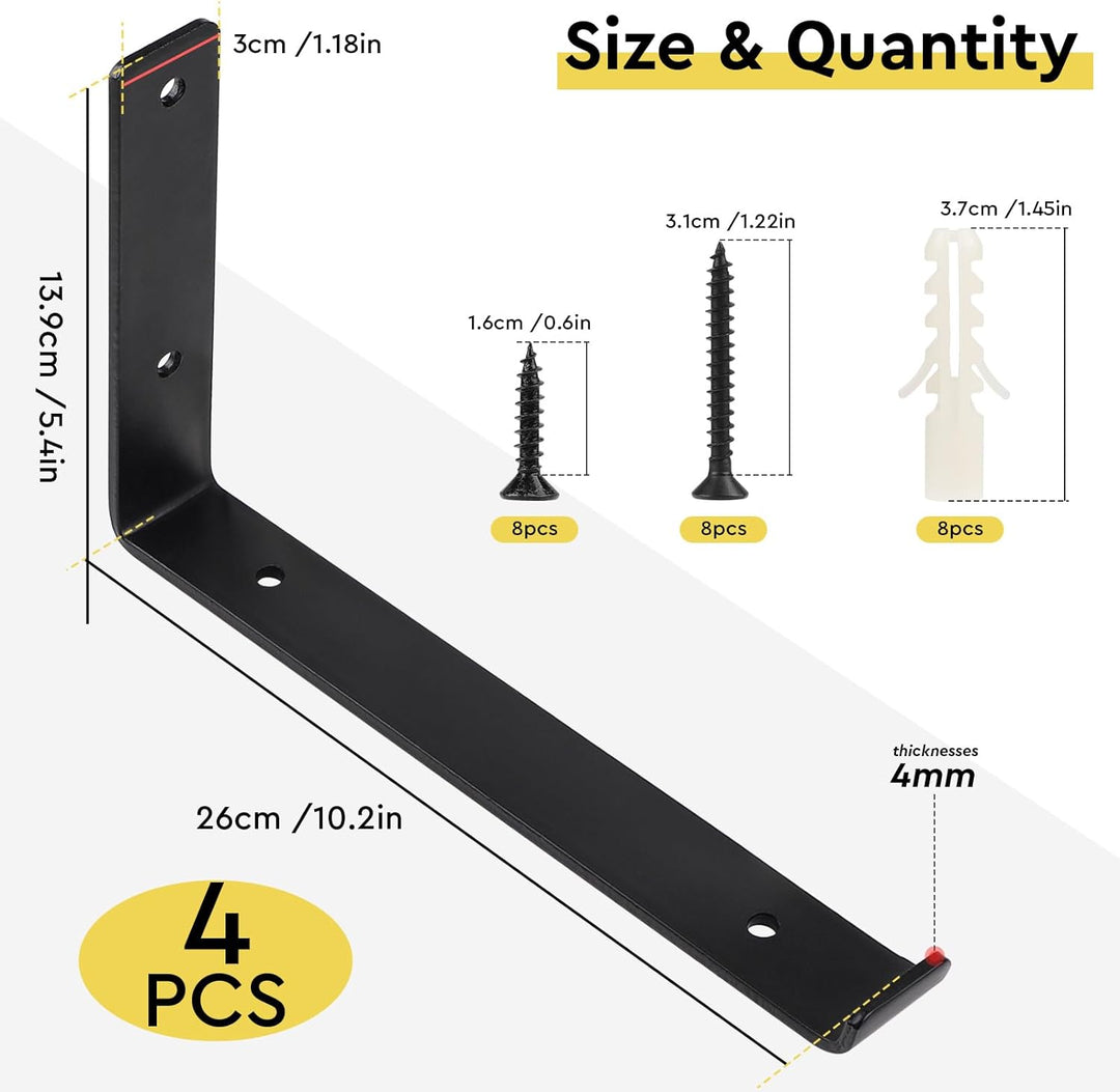 DBREAKS 4 Stk Regalhalterung Schwarze, L-Form Regalhalter, Wandregal Halterung, Heavy Duty Regalhalt
