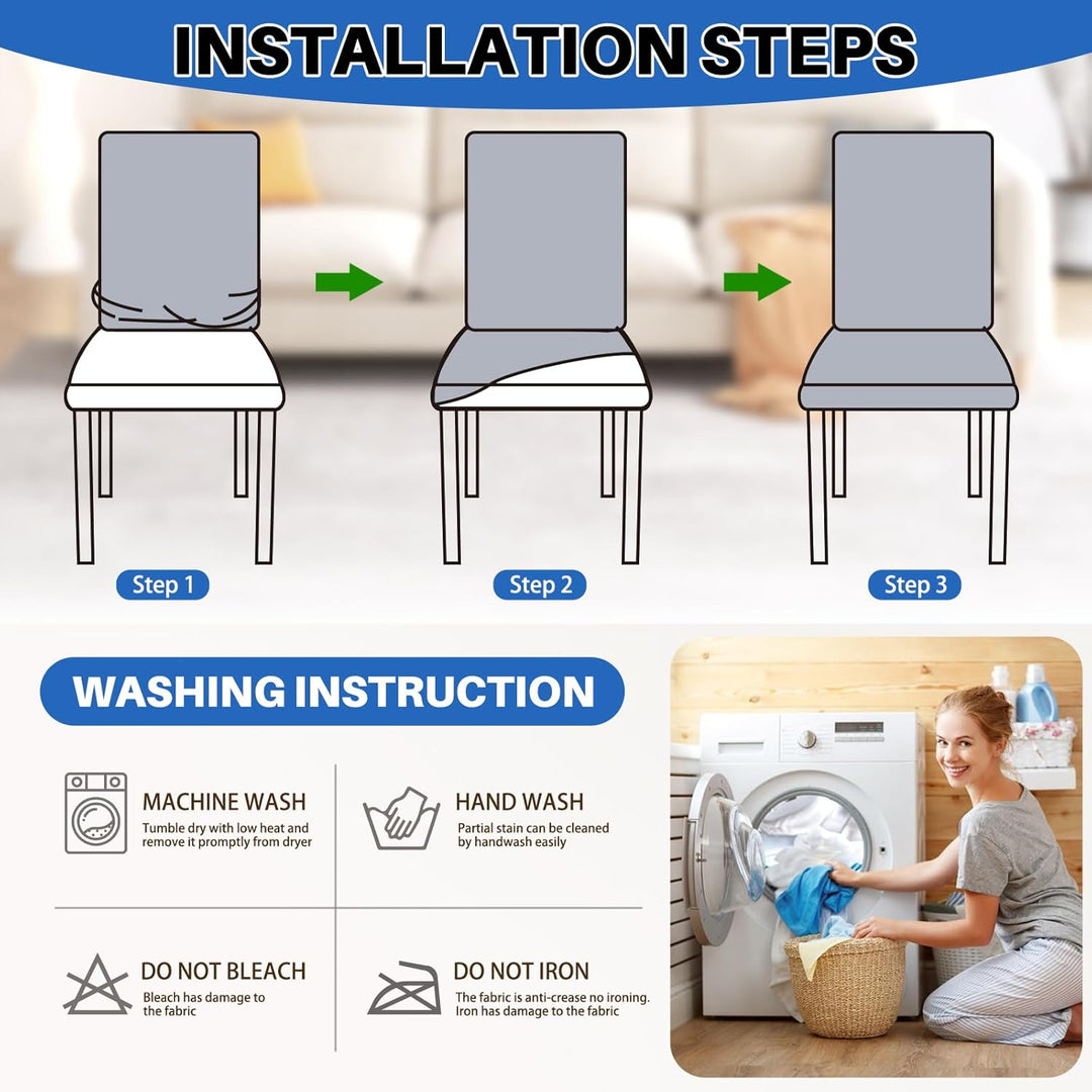 Dioxide Stuhlhussen 6er Set Stretch Stuhlhussen Schwingstuhl Elastische Hussen Stuhlbezug Abnehmbare