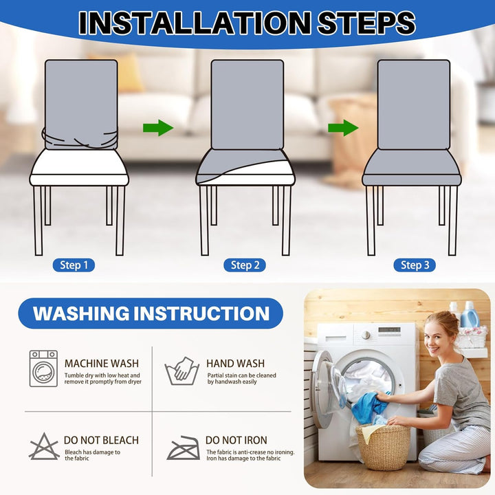 Dioxide Stuhlhussen 6er Set Stretch Stuhlhussen Schwingstuhl Elastische Hussen Stuhlbezug Abnehmbare