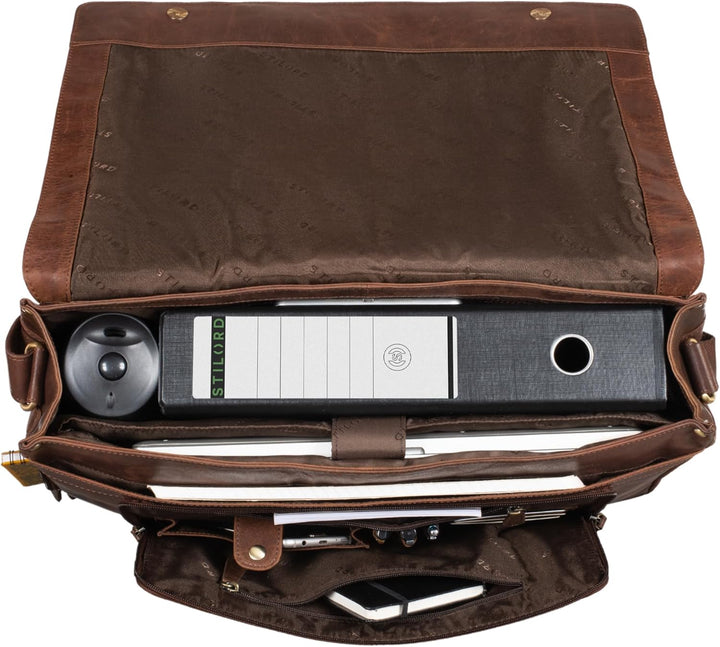 STILORD 'Maximus' XXL Ledertasche riesige Umhängetasche Unitasche 17 18 19 21 Zoll Laptop Aktentasch