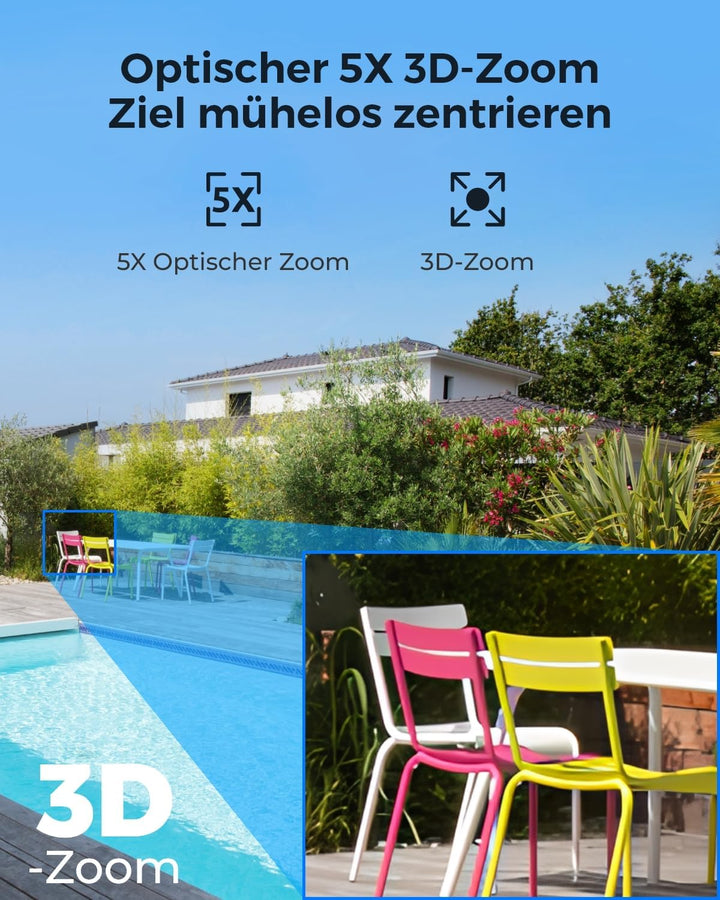 Reolink 4K 8MP UHD PTZ Outdoor Überwachungskamera PoE mit 5X 3D optischem Zoom, Auto-Tracking, Farbn