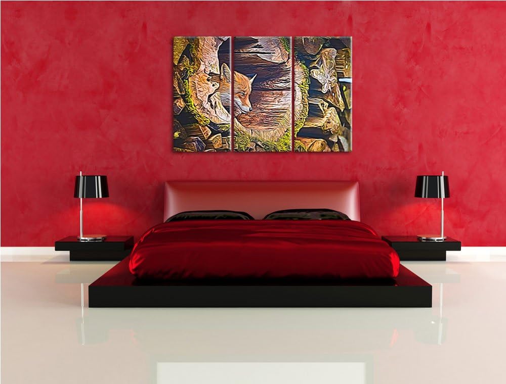 Fuchs im Baumstamm Spezial 3-Teiler Leinwandbild 120x80 Bild auf Leinwand, XXL riesige Bilder fertig