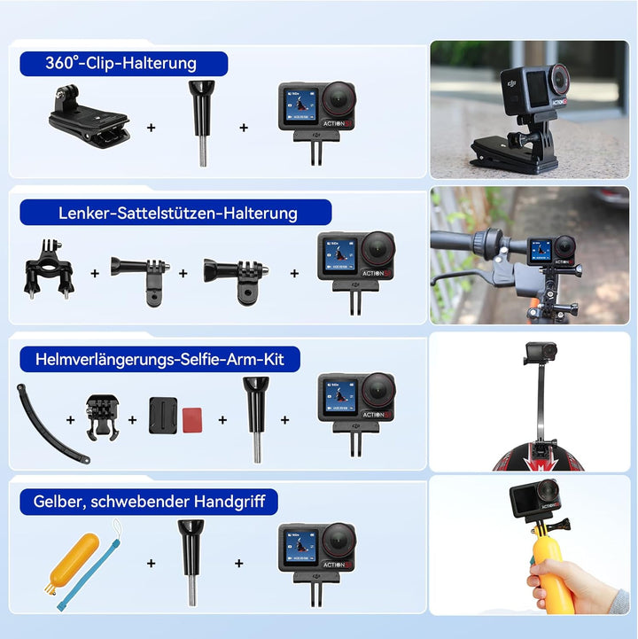 58 in 1 Action Kamera Zubehör Kit, Kompatibel mit DJI Osmo Action 5/4/3/2, Kompatibel mit Insta360 G