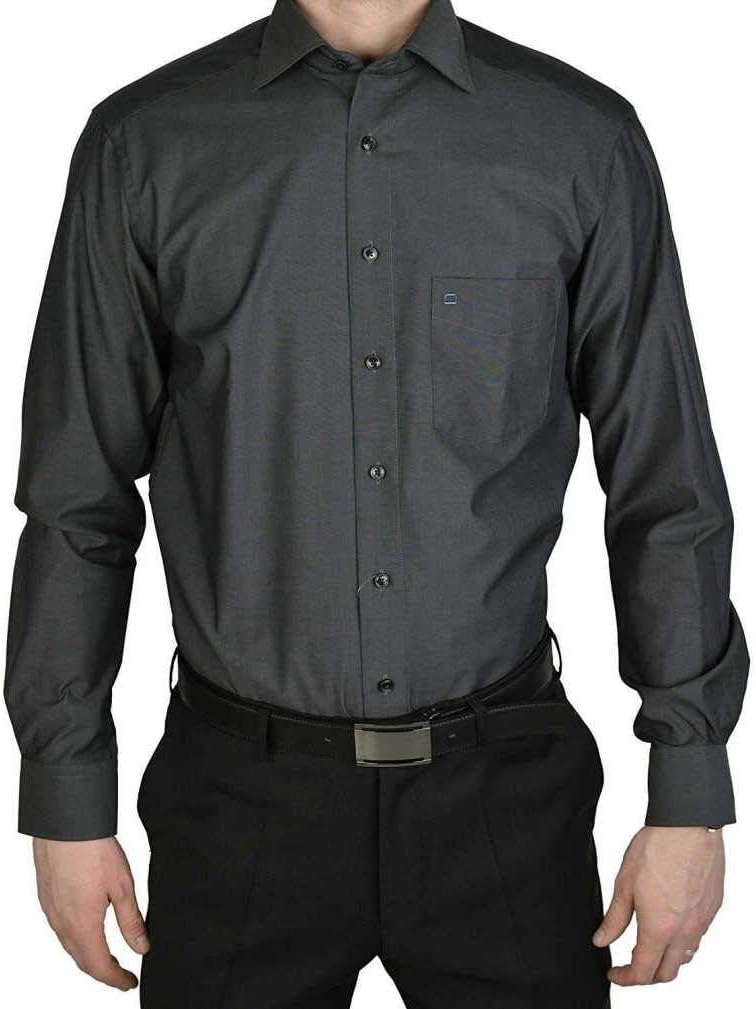 OLYMP Luxor Comfort fit Hemd Langarm New Kent Kragen Chambray Flieder 42 Anthrazit, 42 Anthrazit