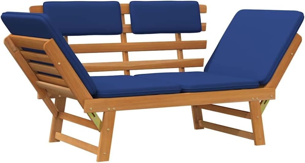 vidaXL Akazienholz Massiv Gartenbank mit Auflagen 2-in-1 Sonnenliege Sitzbank Schlafsofa Tagesbett G
