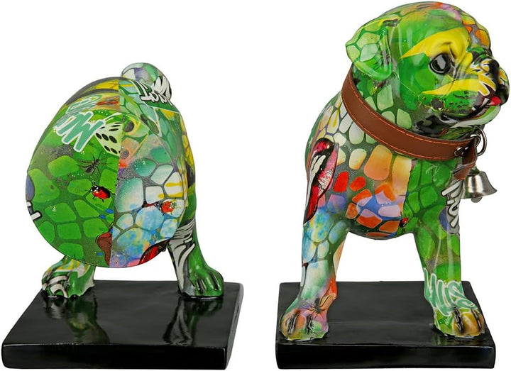 Casablanca Deko 1 Paar Buchstützen - Tierfigur Mops Hundefigur mit Halsband Glocke - Street Art Graf