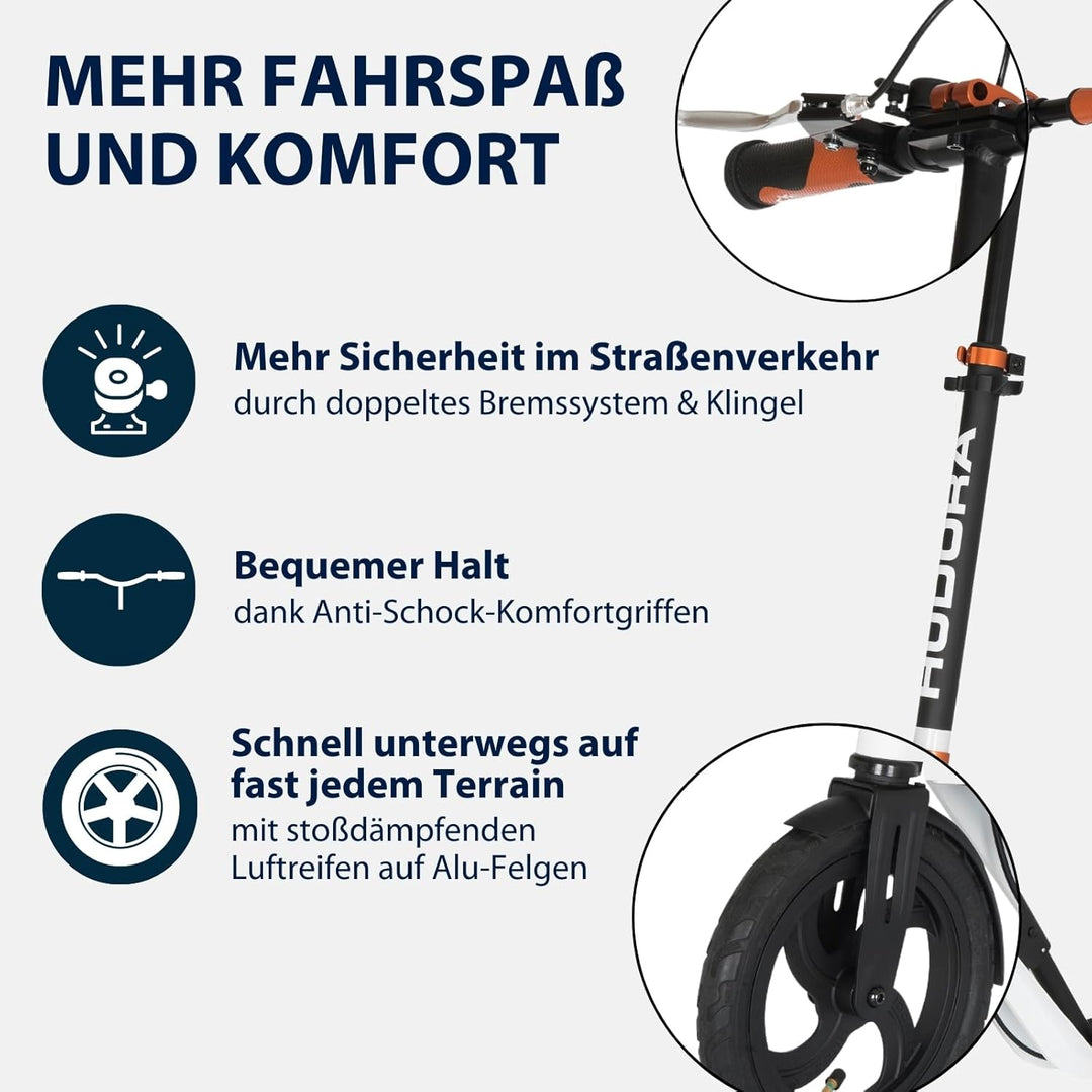 HUDORA BigWheel Air 230 Scooter - Tretroller mit/ohne Handbremse - Stabiler Aluminium-Roller mit Luf