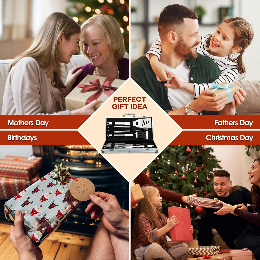 DRAGON RIOT Grillbesteck Set aus Edelstahl, 18 Stücke Grillset für Männer Geschenk, Premium Grillzub