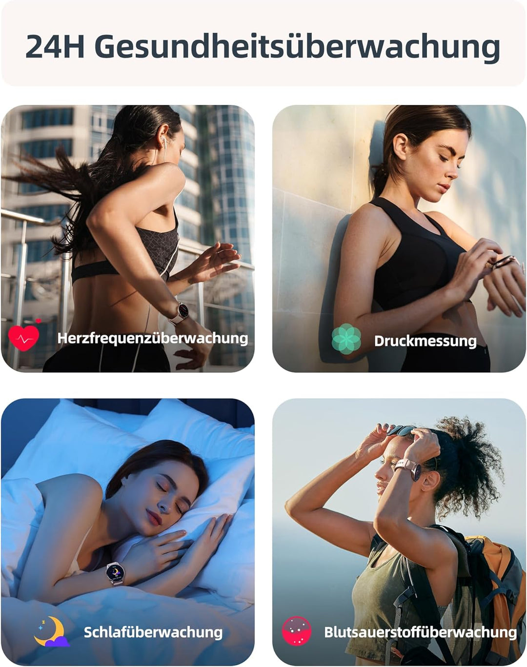 Smartwatch Damen mit Telefonfunktion, 5ATM Wasserdicht Schwimmuhr, 44 mm Fitnessuhr Damen mit 100+ S