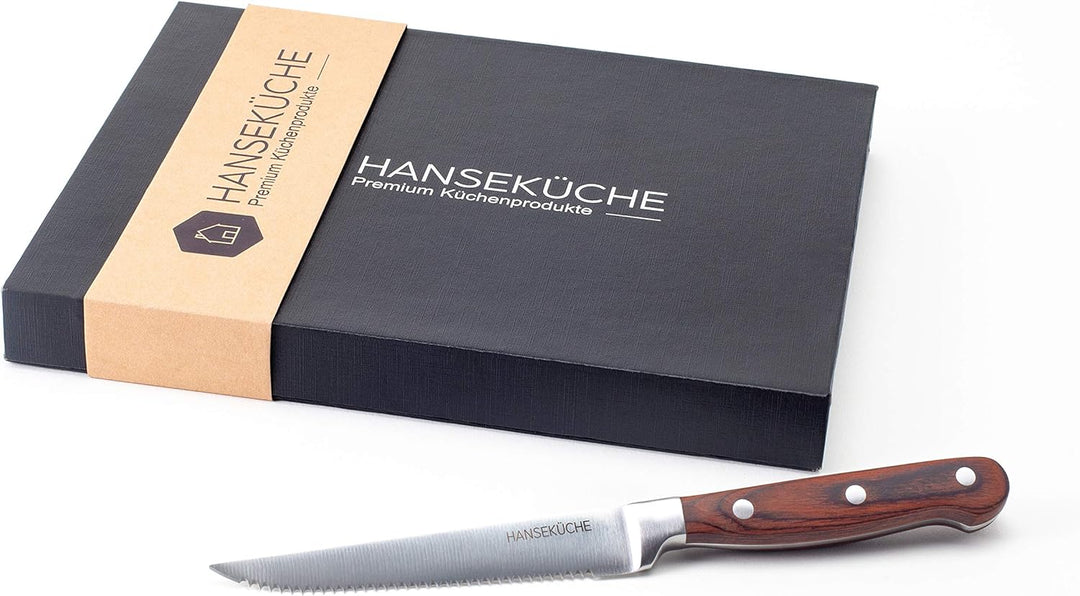 Hanseküche Steakmesser Set – 6x Hochwertige Steakmesser mit Holzgriff – Edles Besteck Set aus rostfr