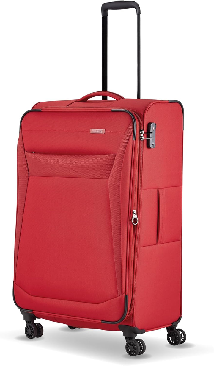 travelite 4-Rad Koffer Grösse L Weichschale, Gepäck Serie CHIOS mit Dehnfalte + Kantenschutz, Trolle