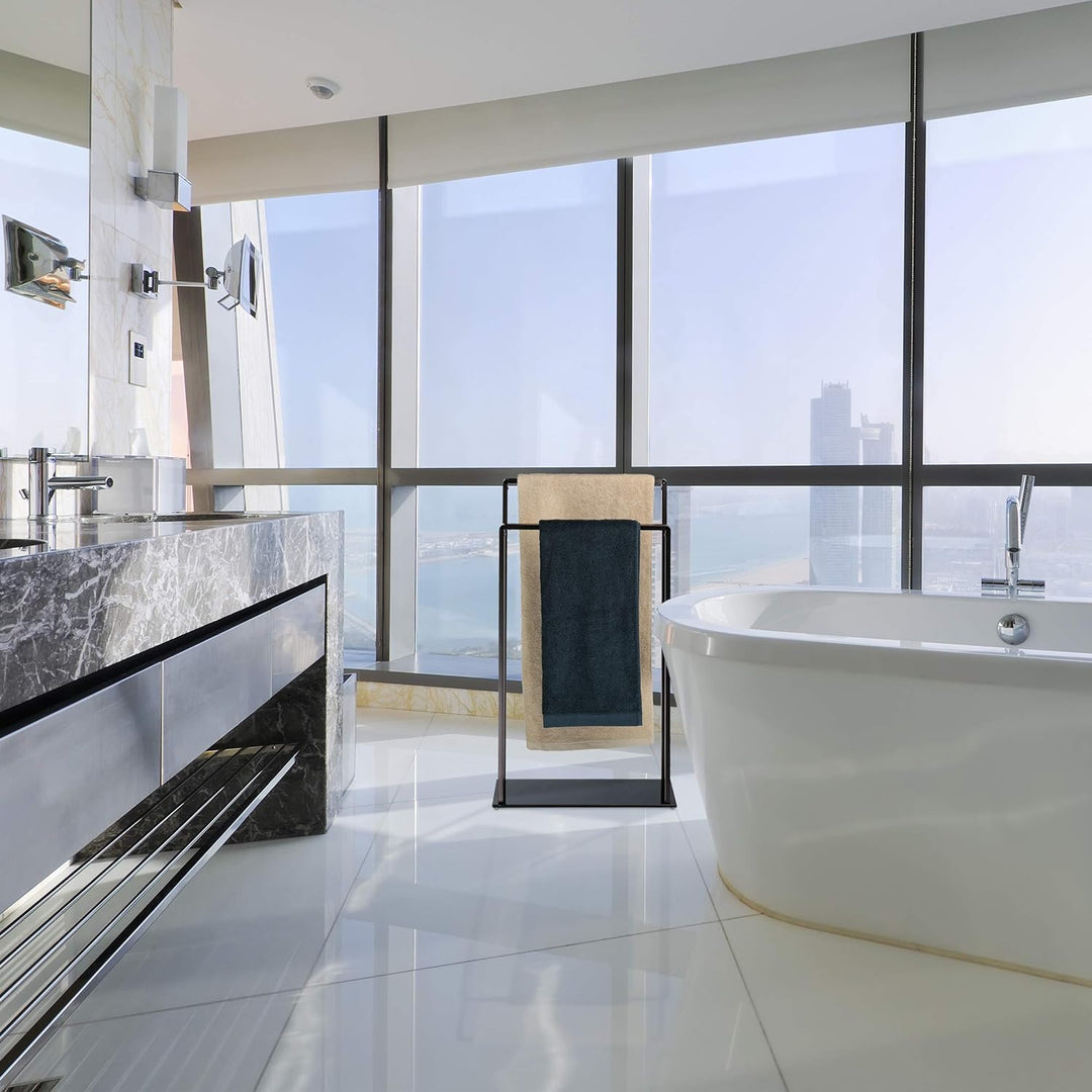 Relaxdays Handtuchständer, Bronze-schwarz freistehend, 2 Stangen, modern, Metall, Handtuchhalter, Hx