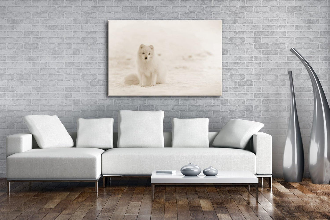 deyoli süsser Schneefuchs Format: 80x60 Effekt: Sepia als Leinwand, Motiv fertig gerahmt auf Echthol