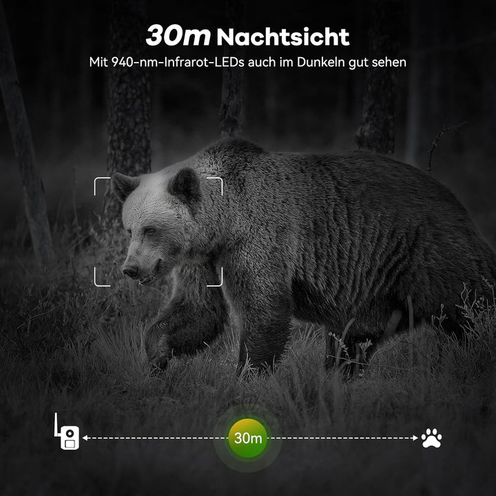 DEATTI 4G LTE Wildkamera mit Handyübertragung APP, 2.7K Solar Wildkamera mit SIM Karte, PIR Bewegung