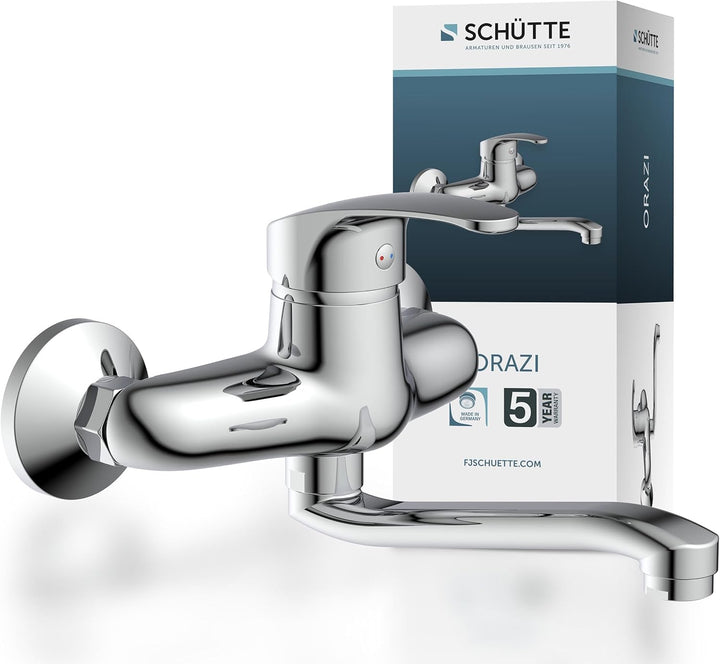 SCHÜTTE 36760 ORAZI Wandwasserhahn Chrom, Wand-Spültischarmatur 360°, ideal für Doppelspülbecken, Wa