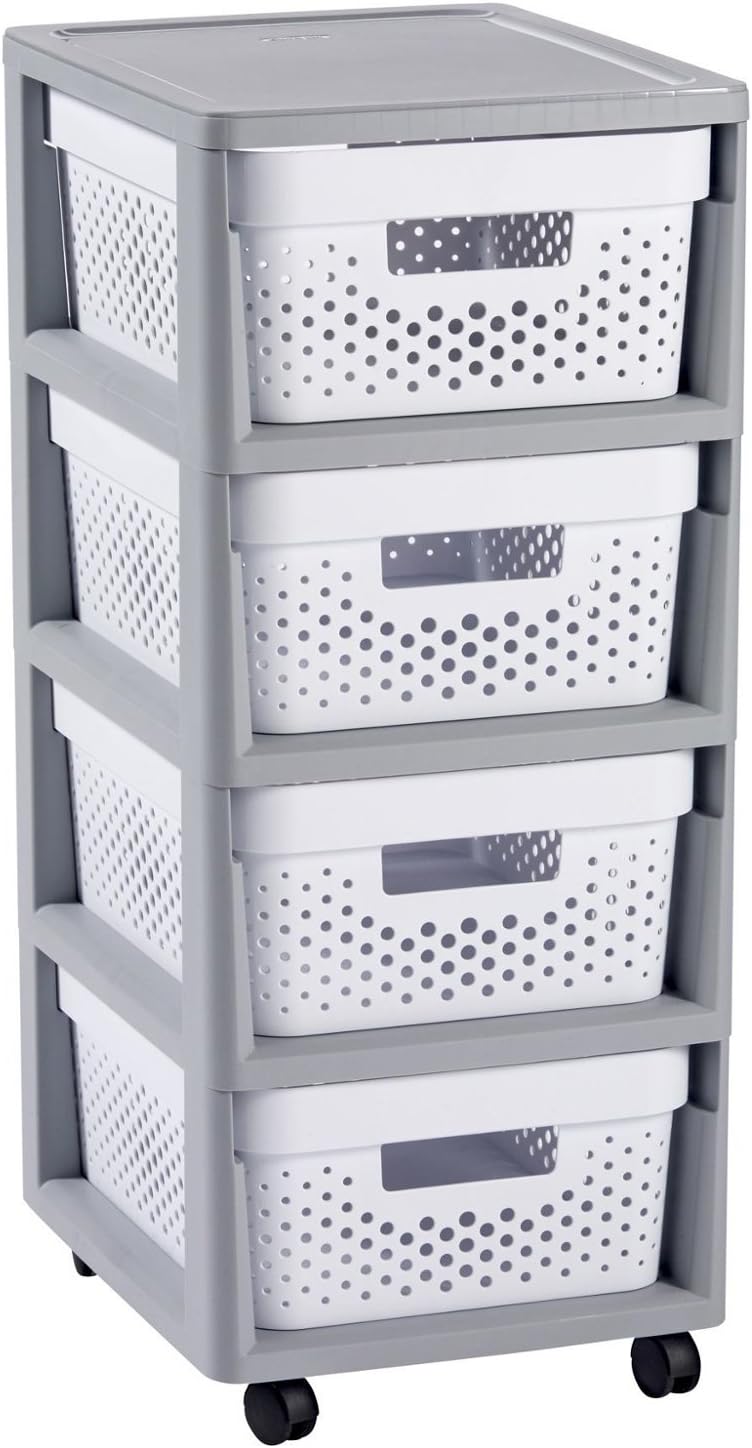 Curver Regal INFINITY mit 4 Schubladen 30.0x36.0x69.0 Grau/Weiss, 30.0x36.0x69.0 Grau/Weiss
