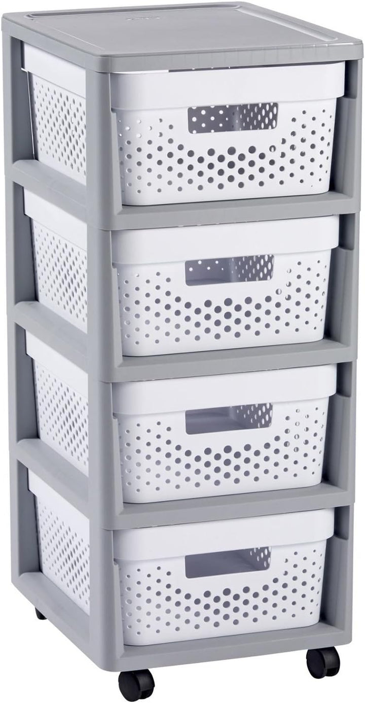 Curver Regal INFINITY mit 4 Schubladen 30.0x36.0x69.0 Grau/Weiss, 30.0x36.0x69.0 Grau/Weiss