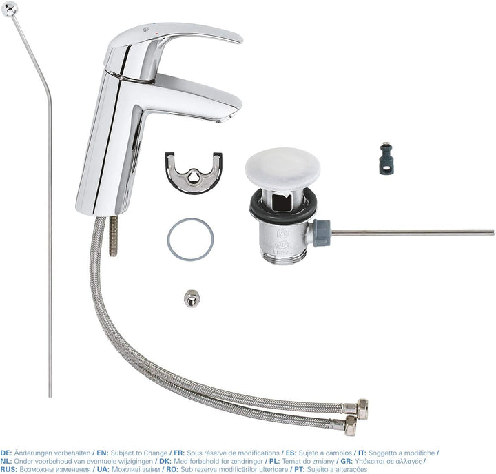 GROHE Eurosmart - Badarmatur Einhand- Waschtischarmatur (M- Auslauf, mit Zugstangen- Auslaufgarnitur