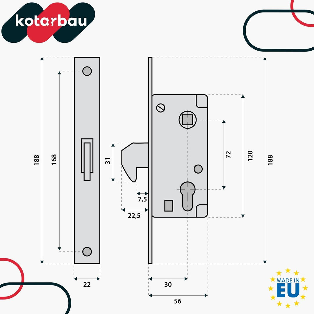 KOTARBAU® Hakenschloss Schiebetore Einsteckschloss 72/30 Schlosskasten Schiebetürschloss Hakenfallen